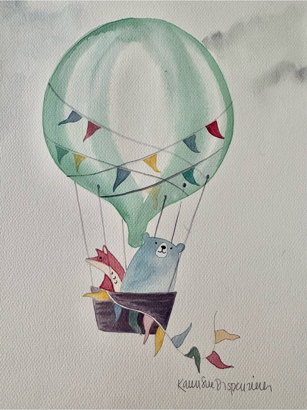 Pottery Barn Kids inspired Hot Air Balloon Animal Original Watercolor  by KSD